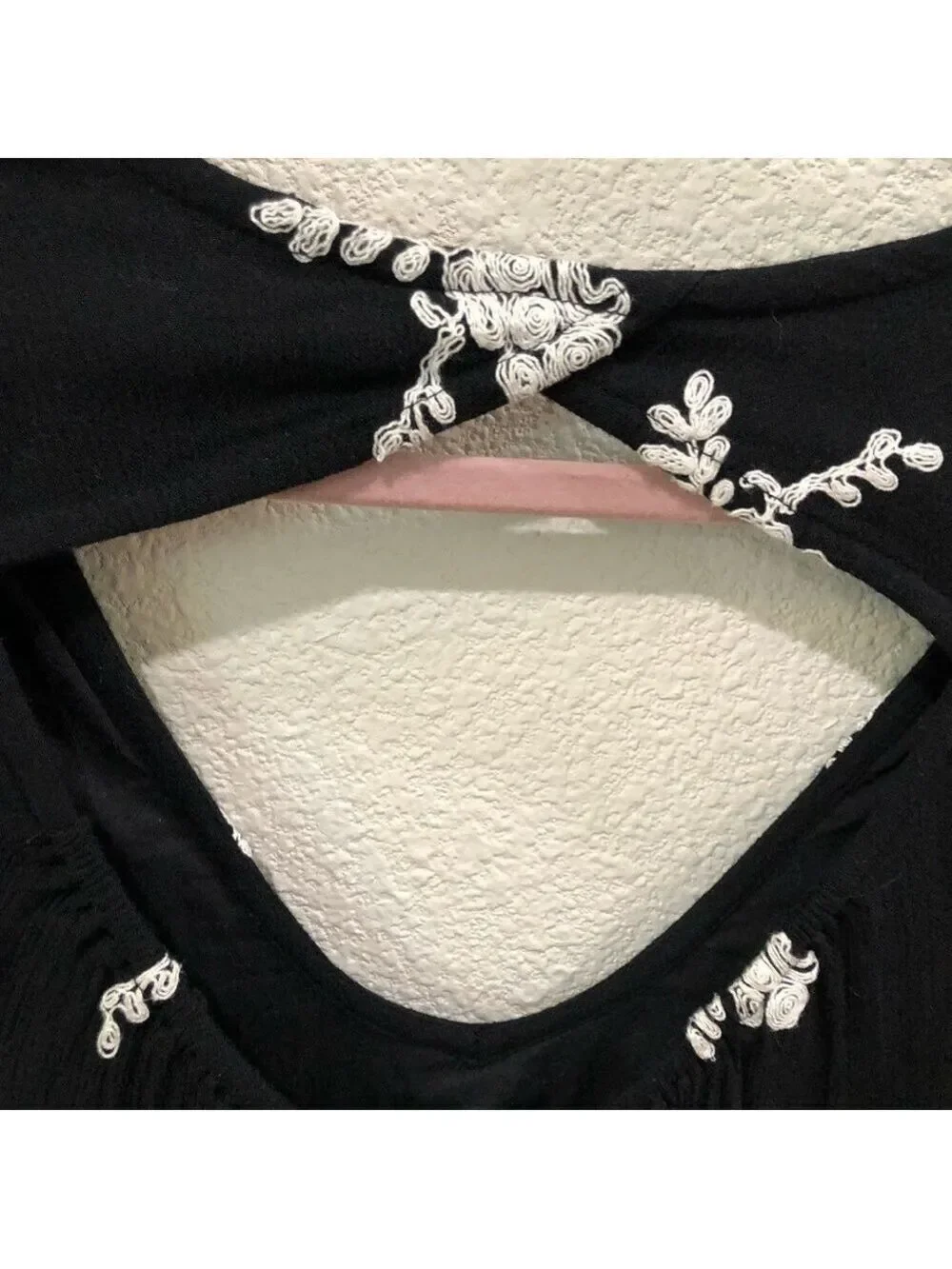 Free People Emma Flare Dress Crinkled Gauze Floral Keyhole Back Black & White S